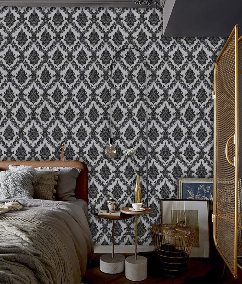 Micpolo 17.7" x118" Peel and Stick Wallpaper Black Wall Paper for Bedroom Damask Gothic Wallpaper Black Contact Paper for cabiner Shelf Liner Furniture Decorative Wall Vinyl - Image 2
